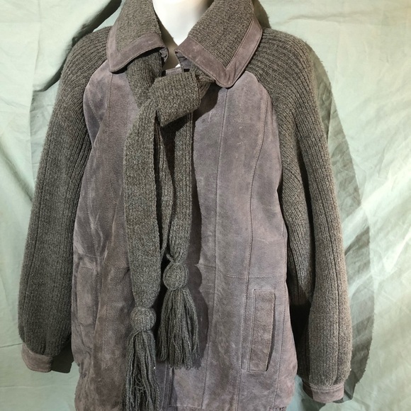 Aurora International Jackets & Blazers - Vintage 90’s Grey Suede and Knit Jacket with Scarf